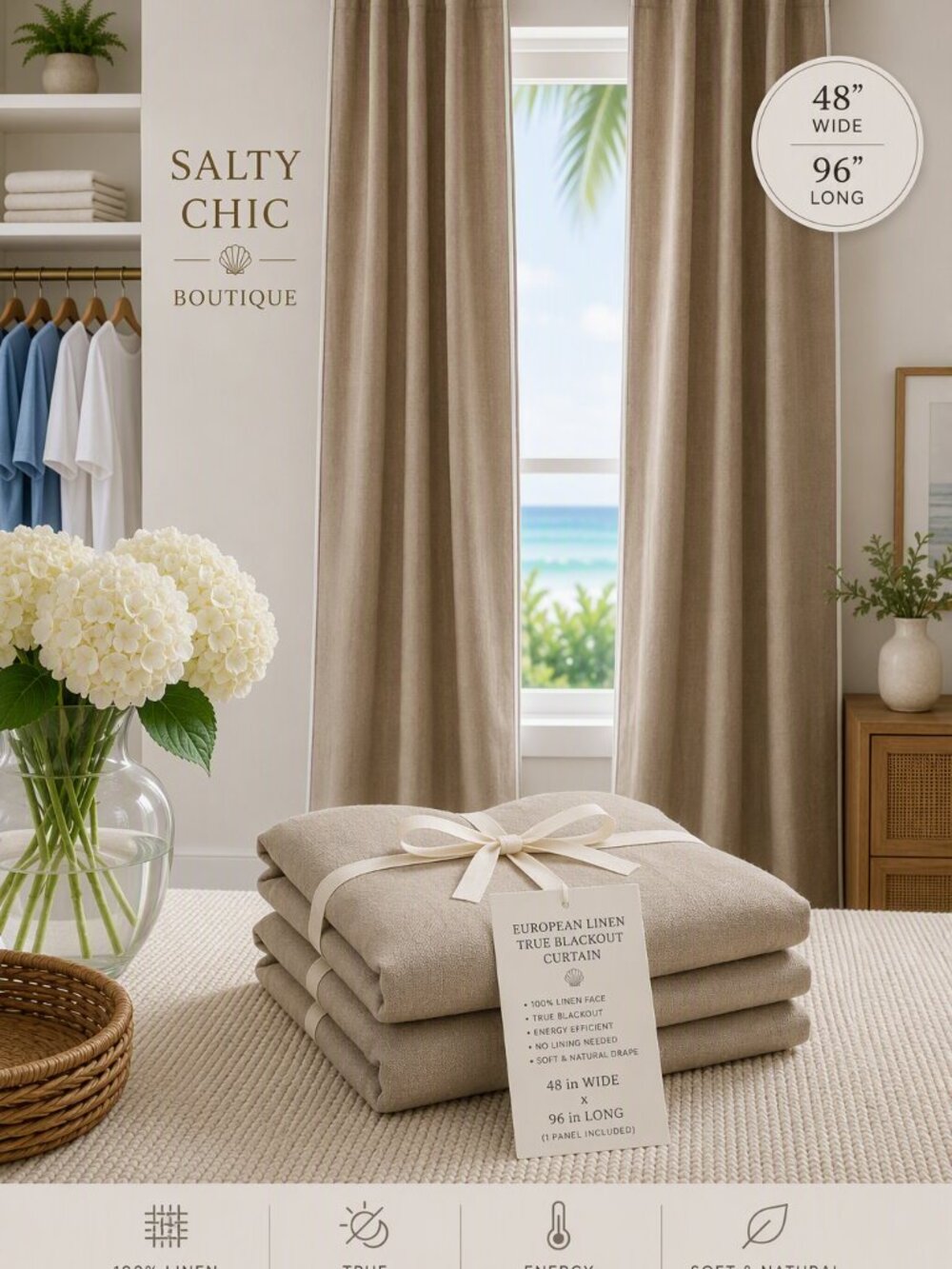Quince Linen Curtain Piped Edge Cotton (1 Panel)  Natural - Picture 3 of 6